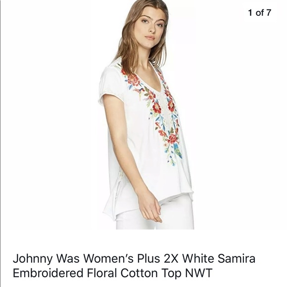 Johnny Was Tops - Johnny Was cotton floral embroidered top plus 2X